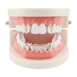 OOCC 18K Gold Plated 2pcs Single Top and Bottom Grills for Your Teeh Grillz Set for Men Hip Hop, metal