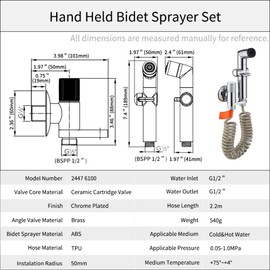 nomona Bidet Hand Shower Set for the Toilet, Bidet Hand Shower with Dual Mode, Bidet Hand Shower Set with Chrome-Plated ABS Shattaf Sprayer, Brass G1/2 Inch Angle Valve and 2.2 m TPU Hose