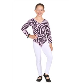 Janisramone Girls Kids Zebra Print Long Sleeve Gymnastics Stretch Dance Gymnastics Jersey Bodysuit Top - Bodysuit
