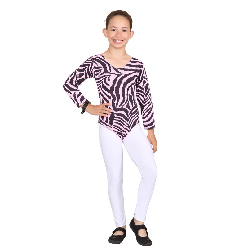 Janisramone Girls Kids Zebra Print Long Sleeve Gymnastics Stretch Dance