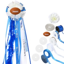 Crowye Homecoming Mum Supplies Set Include Paper Disc Backer and Roll DIY Different Silk Ribbons for Homecoming Football Game Dancing Favors for Party King Queen (Blue,Football)