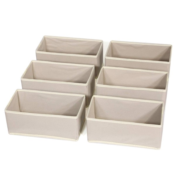 DIOMMELL 6 Pack Foldable Cloth Storage Box Closet Dresser Drawer Organizer Fabric Baskets Bins Containers Divider for Clothes Underwear Bras Socks Lingerie Clothing,Beige 060