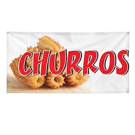 Vinyl Banner Multiple Sizes Churros Restaurant Cafe Bar C Restaurant & Food Outdoor Weatherproof Industrial Yard Signs White 10 Grommets 60x144Inches