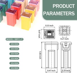 Jewkot 6 PCS Automotive Fuse Tall Box Shaped Combination Kit, 20A 25A 30A 40A 50A 60A Multiple Specifications Color Coded Fuses, Plug-in Type Fuse Set, Universal for Most Cars Trucks (Multicolored)