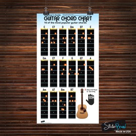 Guitar Chord Chart Poster for Beginners. 16 Popular Chords Guide. Perfect for Students and Teachers. Educational Handy Guide Chart Print for Guitar Music Lessons. 30in Tall X 17in Wide Poster #P1003m