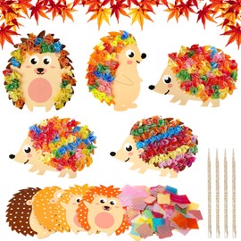 MONCAP 9pcs Autumn Craft Set for Kid Creative Fall Poke Art Toy Make Your Own Hedgehog Poking Fabric Art Crafts Kit with Fabric & Pen for 4-12 Years Boys Girls Children Autumn DIY Crafts