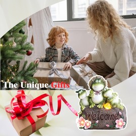 CORIETTA Funny Frog Statues for Garden - 7'' Mothe & Sons Solar Frog Garden Decor Frog Garden Statue for Yard,Patio,Porch,Lawn, Birthday Christmas Thanksgiving Housewarming Gifts for Women Mother.