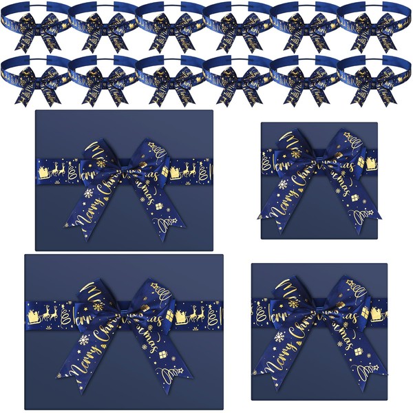 Luinabio 12 Pcs Christmas Elastic Bows for Gift Boxes Stretch