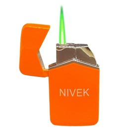 NIVEK Torch Green Flame Lighter Cool Trendy Windproof Chrome Button Refillable Adjustable Compact Pocket Size Multi-Color (Orange)