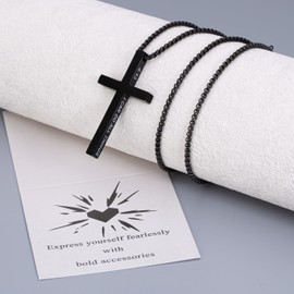 AWARDSEN Cross Necklace for Men, Cross Necklace Chain Mens Jewellery Stainless Steel Chain Men with Mens Jewellery with Philippians 4:13 Black Crucifix Pendant for Christmas/Easter/Birthday 22"