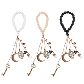 OLYCRAFT 3Pcs 34.5cm Witch Bells for Door Knob Witchcraft Bells with Wood Beads Leaf Pagan Decor Antique Magic Keys Moon Wood Beads Hanger Witch Bell for Witchy Room Home Decor Supplies