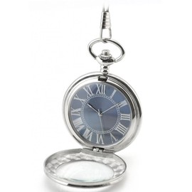 Infinite U Magnifier Hollow Skeleton Roman Numerals Hand Wind Mechanical Pocket Watch Silver