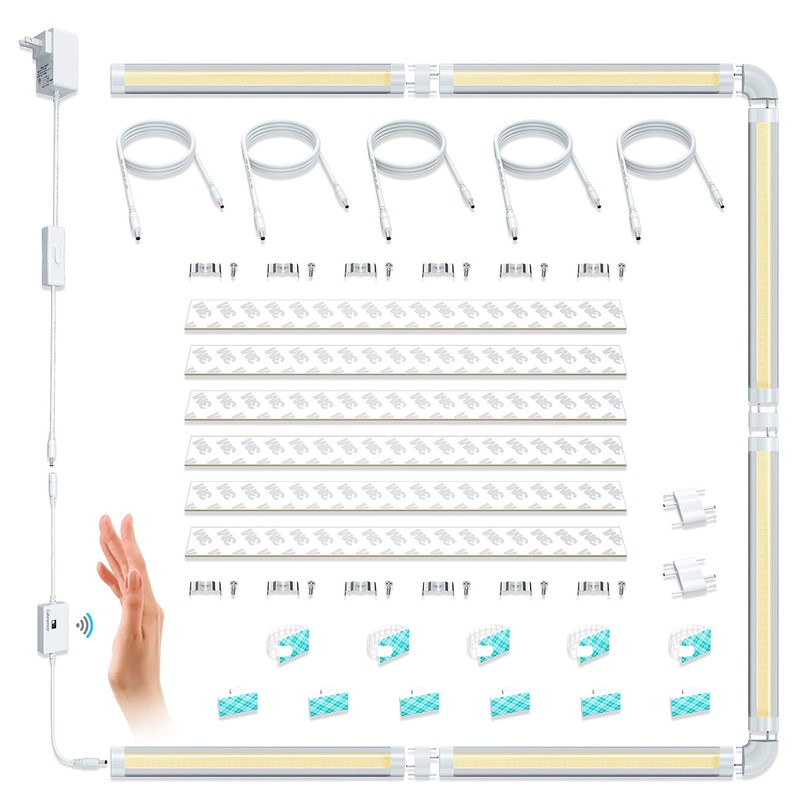 LAMPAOUS LED Dimmable Under Cabinet Lighting Kit, Hand Wave Activated