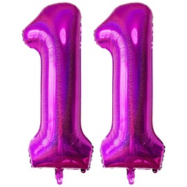 Laser Hot Pink Number 11 Balloons, 40 Inch Giant Pink Number Balloons Nylon Helium Hot Pink Number 11 Balloons for 11th Birthday Party Supplies Anniversary Event Celebration Decorations