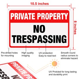 S-Union Private Property No Trespassing Sign,4 Packs (10.5 x 8 Inches) Private Property Signs Outdoor No Trespassing with Screws and Zip Ties,Reflective Aluminum Signs for Indoor and Outdoor Use