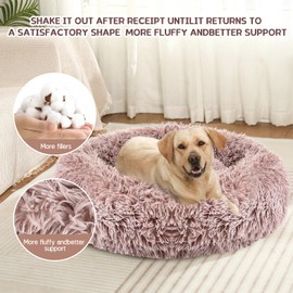Dog Beds & Cat Bed, Anti-Anxiety Donut Cuddler Warming Cozy Soft Round Bed, Fluffy Faux Fur Plush Cushion Bed for Small Medium Dogs and Cats-Khaki M