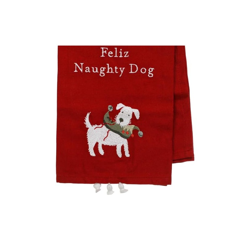 Primitives by Kathy Red Cotton-Linen Feliz Naughty Dog Dish Towel,