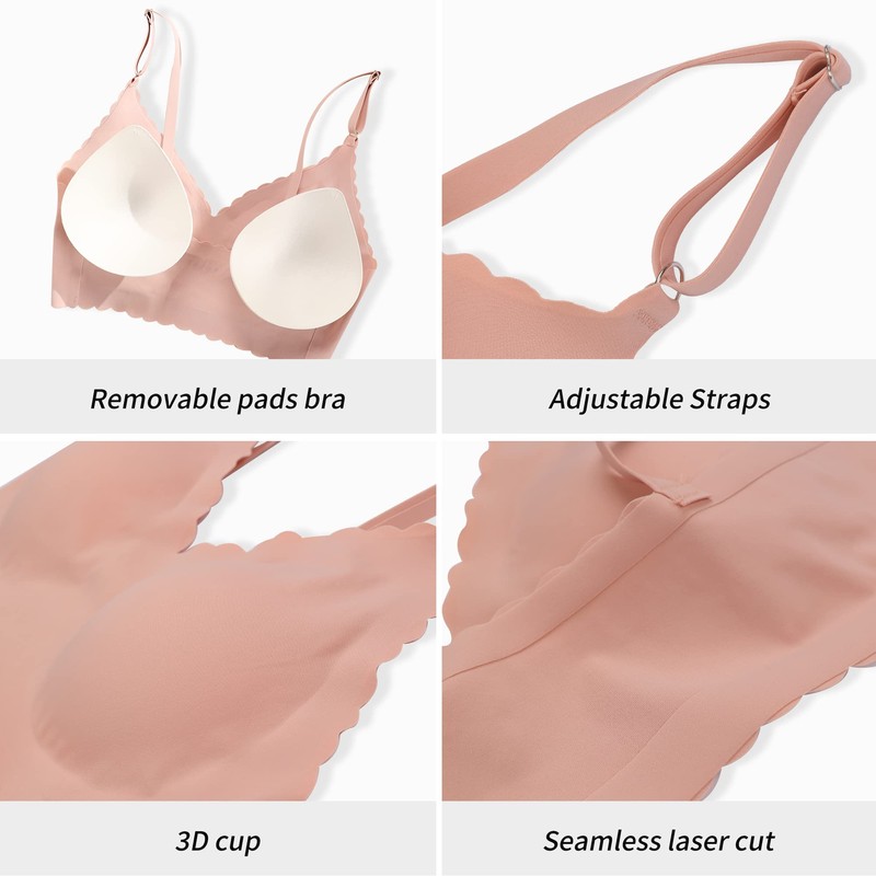 DEANGELMON V Neck Bra Padded Seamless Adjustable Straps Bralettes Everyday