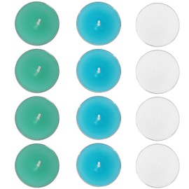 Scented Tea Light Candles 12 Pack Hand Poured 3 Color Smokeless 4 Hours Clean Burning Small Round Clear Cups Tealight Candles for Romantic Dinners Wedding Centerpieces Cozy Evenings