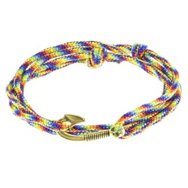 West Coast Paracord Men's Adjustable Nautical Anchor and Fish Hook Wrap Cuff Bracelets - Made of Nylon Rope (Hippie, Gold Anchor)