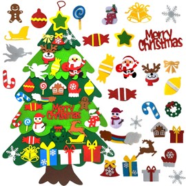 EMITUOFO Felt Christmas Tree Children, DIY Felt Christmas Tree Felt Christmas Tree with 32 Removable Ornaments Hanging Decor for Home Door Wall, New Year Wall Hanging Decorations