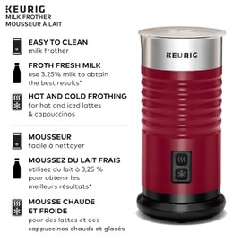 Keurig Milk Frother for Lattes and Cappuccinos, Features Hot and Cold Function, Red