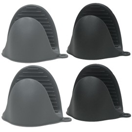 AORTDES Silicone Kitchen Oven Mitts Set, Mini Finger Protector Cooking Pinch Grips Pot Holder Toaster Oven Accessories,BBQ Baking Mittens Heat Resistant Gloves, 2 Pairs（Black and Cool Gray）