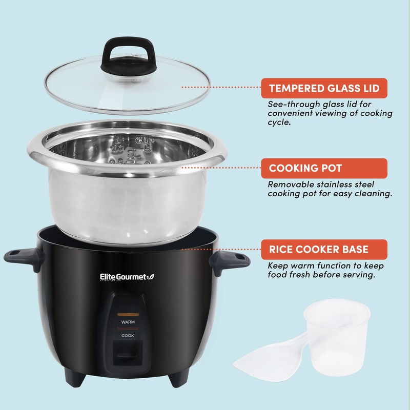 Elite Gourmet ERC2001BX 10-Cup Electric Rice Cooker with 304 Surgical