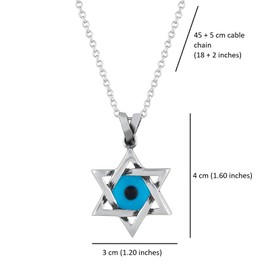 MYSTIC JEWELS By Dalia 925 Sterling Silver Star of David Necklace with Blue Evil Eye Crystal Centre, Glass, No Gemstone