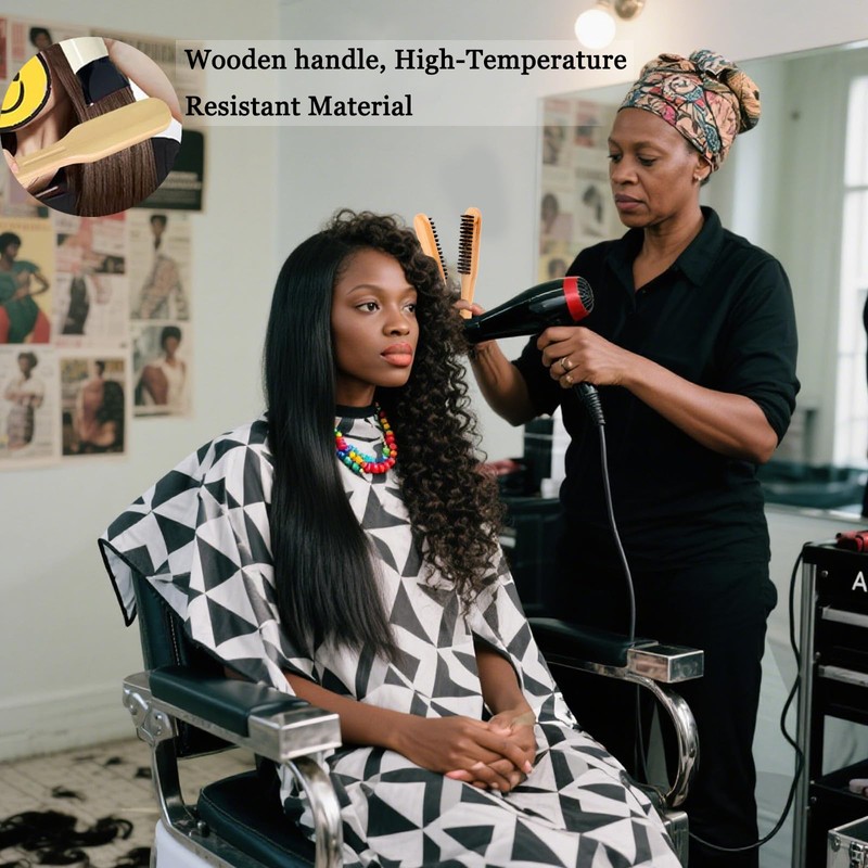 Flomiara Wildschweinborsten Klammer Haarglätter Bürste Kamm Entwirrer Doppelseitiges Styling-Werkzeug zum