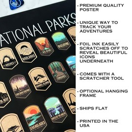 National Parks Scratch Off Poster - Gold 11x17 - Frame Option: Poster w/ Hanging Wood Frame