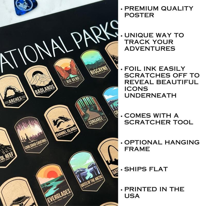 National Parks Scratch Off Poster - Gold 11x17 - Frame