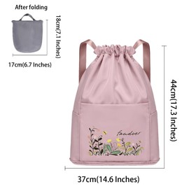 FAVORTALK Draw String Bags Waterproof String Bags Swimming Bag for Sports Beach Foldable Drawstring Backpack for Women Men Girls Dry-Wet Separation Drawstring Bags,Rouge Powder D37408