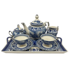 Madison Bay 16" Liberty Blue Transferware Porcelain Tea Set with Tray - Antique Reproduction