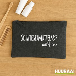 Huuraa Kulturbeutel Schwiegermutter mit Herz Geschenk 1 Liter Charcoal Filz Schwiegermutter Geschenkidee