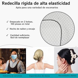 Red de Pelo Tejida, 100 piezas Redes Invisibles para Cabello, Malla Elástica para Mujeres, Adecuado para Peinados Recogidos, Bailar, Dormir y Cocinar (Negro)