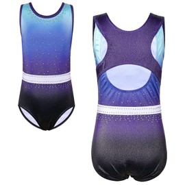 XFGIRLS Gymnastics Leotards for Girls Sleeveless Sparkle Leotard Dancing Ballet Gymnastics Athletic for Kids Blue Purple 8A