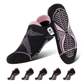 BRISIRA 5 Pairs Coolmax Stopper Socks Women's Yoga Pilates Barre, Bamboo Non-Slip Grip Socks with Heel Pad, Moisture Wicking, Compression Arch Support, Anti-Blister, 35-45, 5 Pairs Black, 42