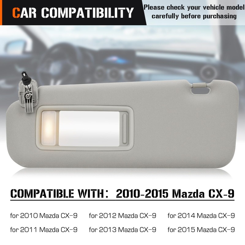 Sun Visor with Vanity Light for 2010-2015 Mazda CX-9, Left