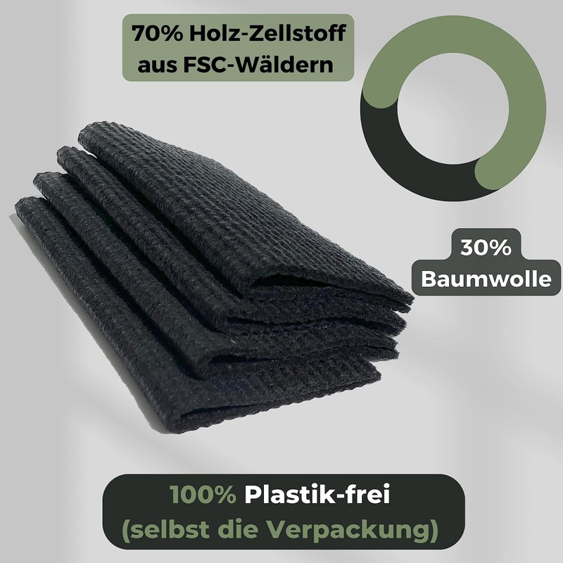 Grünschloss Dish Cloths Black - 8 x Sponge Cloth Washable