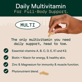 Adapt Naturals Multivitamin for Women & Men, Bioavailable Easy-to-Absorb Multivitamin Daily Supplement with Biotin, Niacin, Vitamin A, B, C, D, E, K1, Zinc, Magnesium - Immune Support - 30 Day Supply