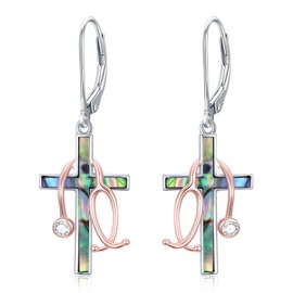 Midari Stethoscope Earrings Sterling Silver Abalone Shell Cross Dangle Earring Medical Jewelry Graduation Gift for Nurse Doctor Medical Student Women