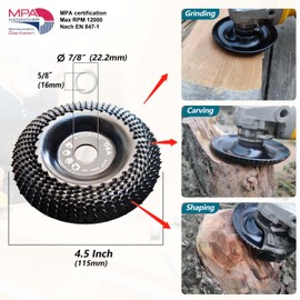 OBA Wood Carving Disc for Angle Grinder 4-1/2 Inch, Wood Shaping Grinding Wheel with 5/8” Arbor