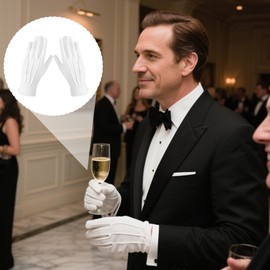 SycloPak White Gloves Men's Cotton - Formal Tuxedos, Ceremonial Uniforms Santa Claus High-Quality Fabric Gloves White Cotton, 1pcs