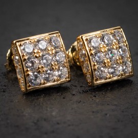 Tsv Jewelers Iced Pointer Yellow Gold Plated Men's Sterling Silver Square Stud Earrings