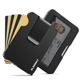 Slimwalt Fan-out Wallet for Men with ID Window and Money Clip - Minimalist Slim Cardfan Card Holder, Mens Wallet with RFID Blocking, Metal Pop Up Wallets Black, Gifts for Men