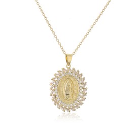 AOASK Women Crystal Rhinestone Christian Jewelry Virgin Mary Pendant Necklace (03-Gold)
