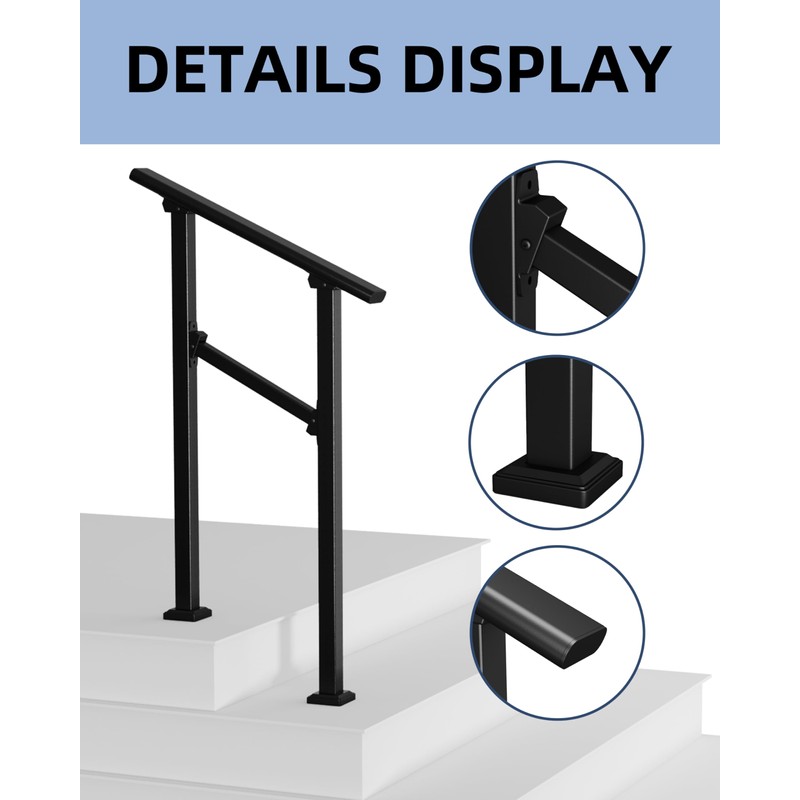 KYBOLT Outdoor Handrail, 1-2 Step Stair Handrail, Deck Staircase Handrails