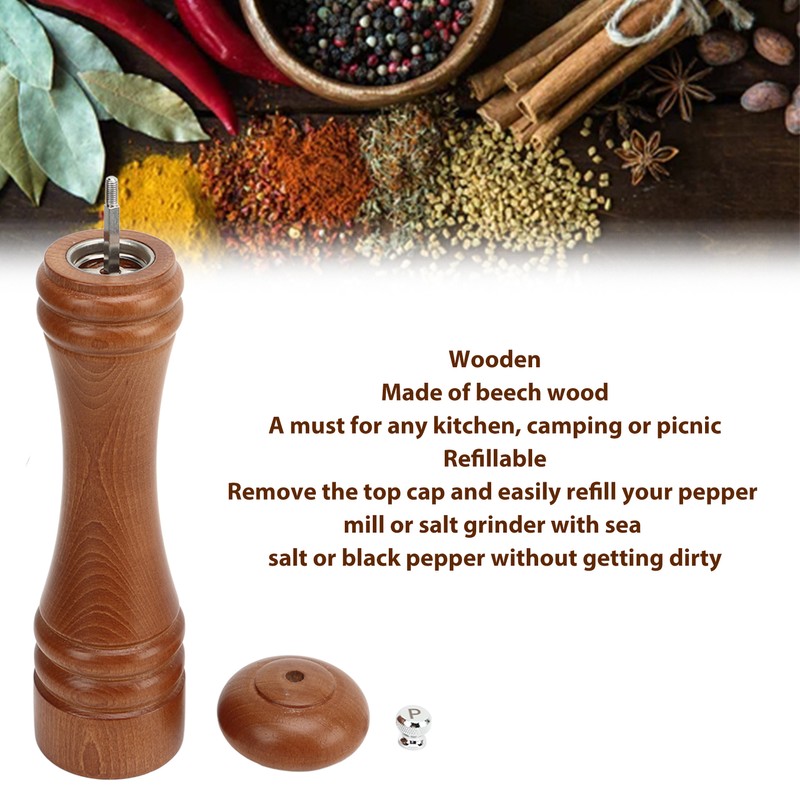 Wooden Pepper Grinder Refillable Rustproof Stainless Steel Core Manual Salt