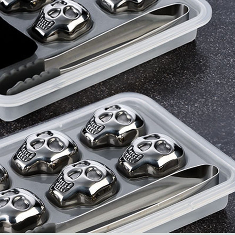 4 PCS Stainless Steel Skull Head Ice Cube with Silicone